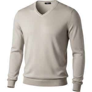 Hugo Boss V-Neck Sweater Mens M Beige Preppy Cotton Cashmere Blend Knit Luxury